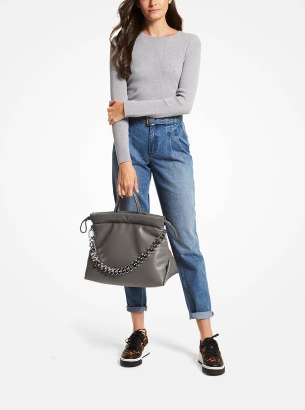 Damske Prenosná Taška Michael Kors Lina Medium Logo Faux Leather Siva - Kabelky Michael Kors Nejlevnejsi | CVZRY-0621